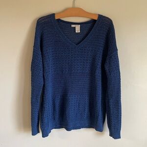 DKNY Knit Crochet Sweater Blue Size XXL